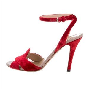 Valentino red velvet heels